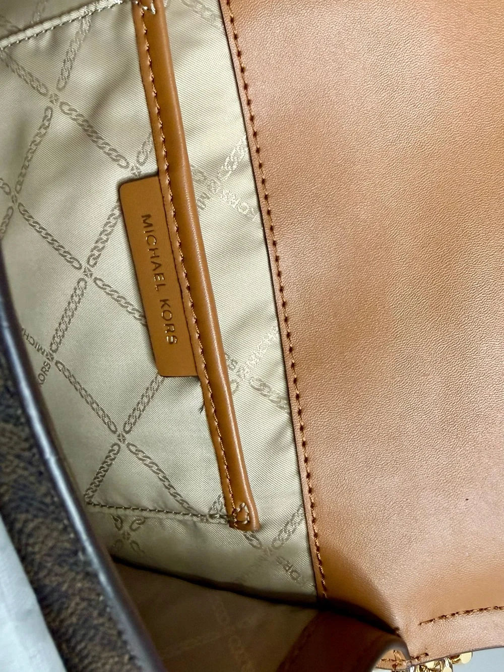 🆕MICHAEL KORS Ladies Heather Extra-Small Logo Leather Crossbody Bag Brown/Acorn